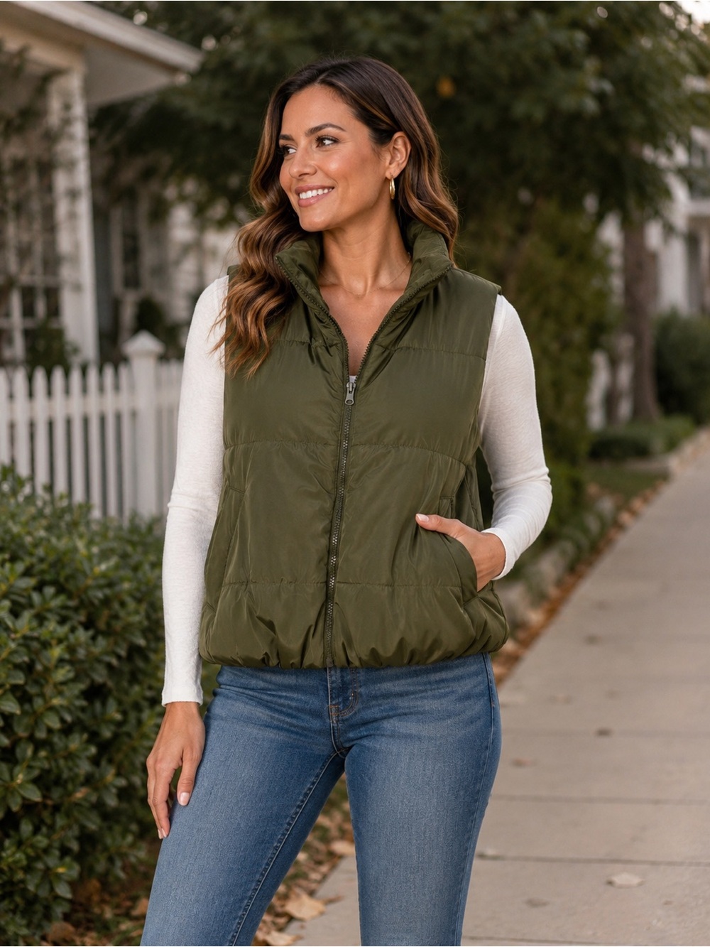 Hount Olive Green Puffer Vest Size Large Lightweight Zip-Up Quilted